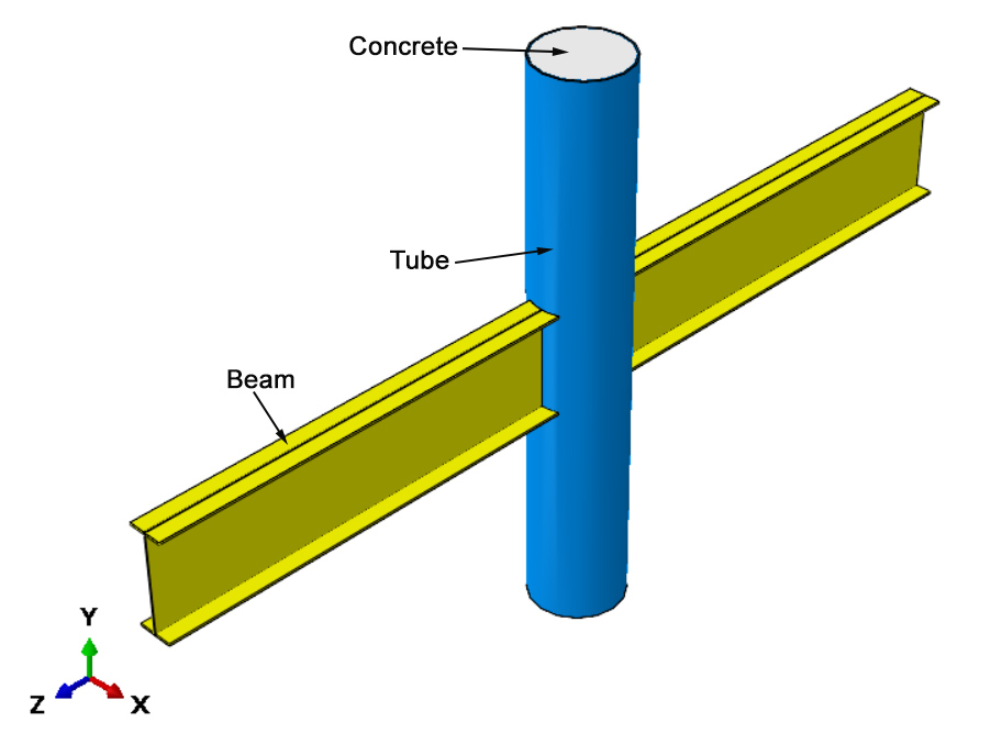 Steel beam to concrete-filled tube column connection modeled in Abaqus