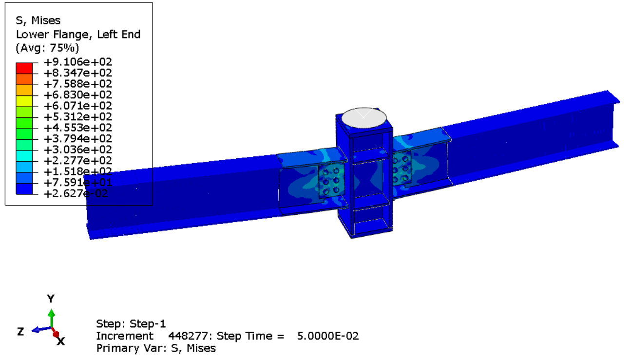 Steel beam-column WFBW connection modeled in Abaqus