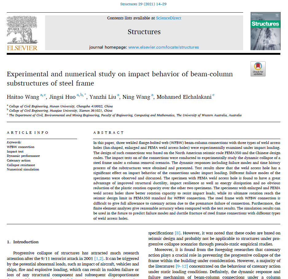 Reference research paper for WFBW2 impact model