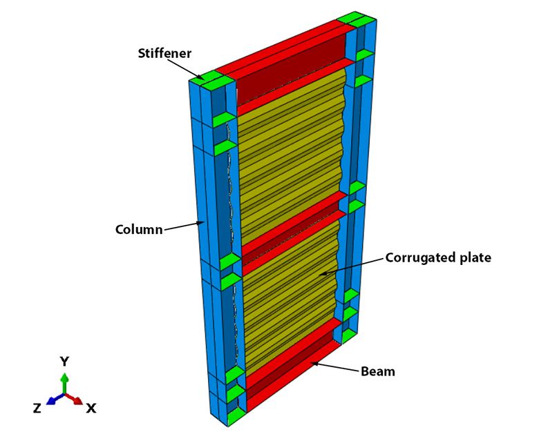 Corrugated steel plate shear wall model in Abaqus